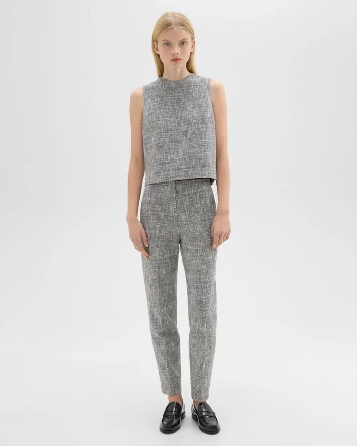 Theory Tapered Slim Pant In Canvas Tweed Black Multi Women Pants