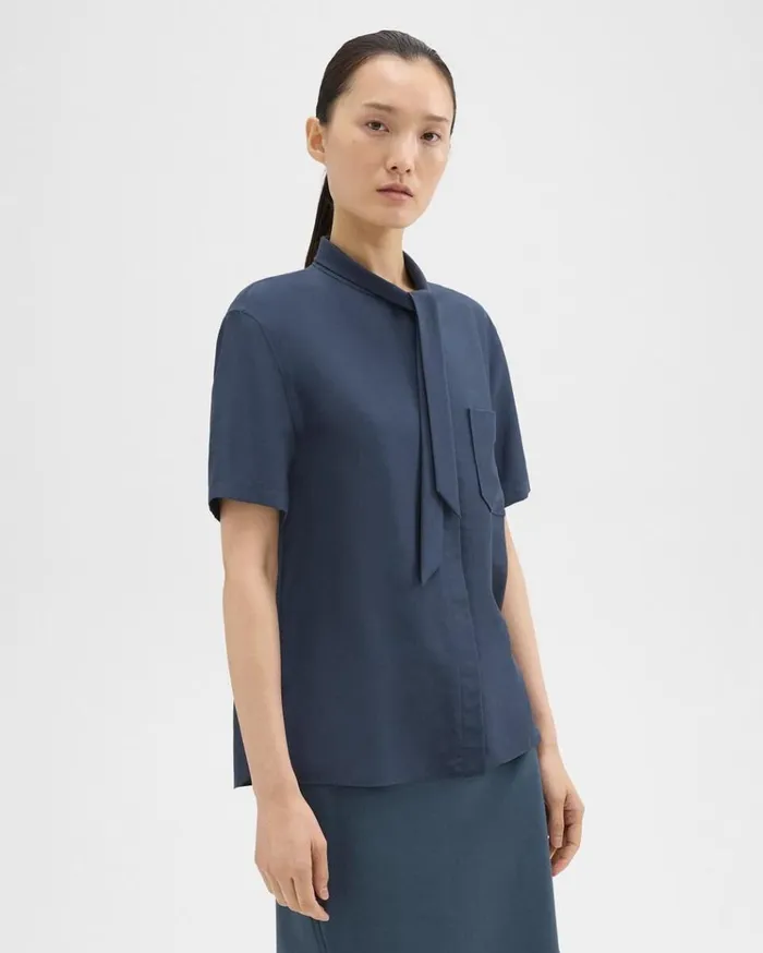 Theory Tie Neck Silk Shirt Eclipse Women Tops
