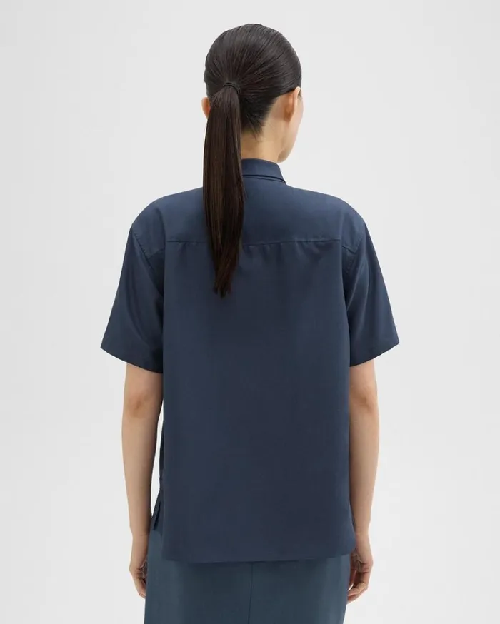 Theory Tie Neck Silk Shirt Eclipse Women Tops