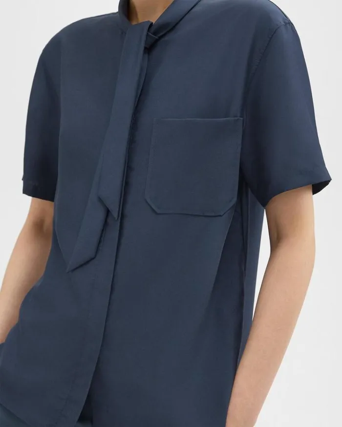 Theory Tie Neck Silk Shirt Eclipse Women Tops