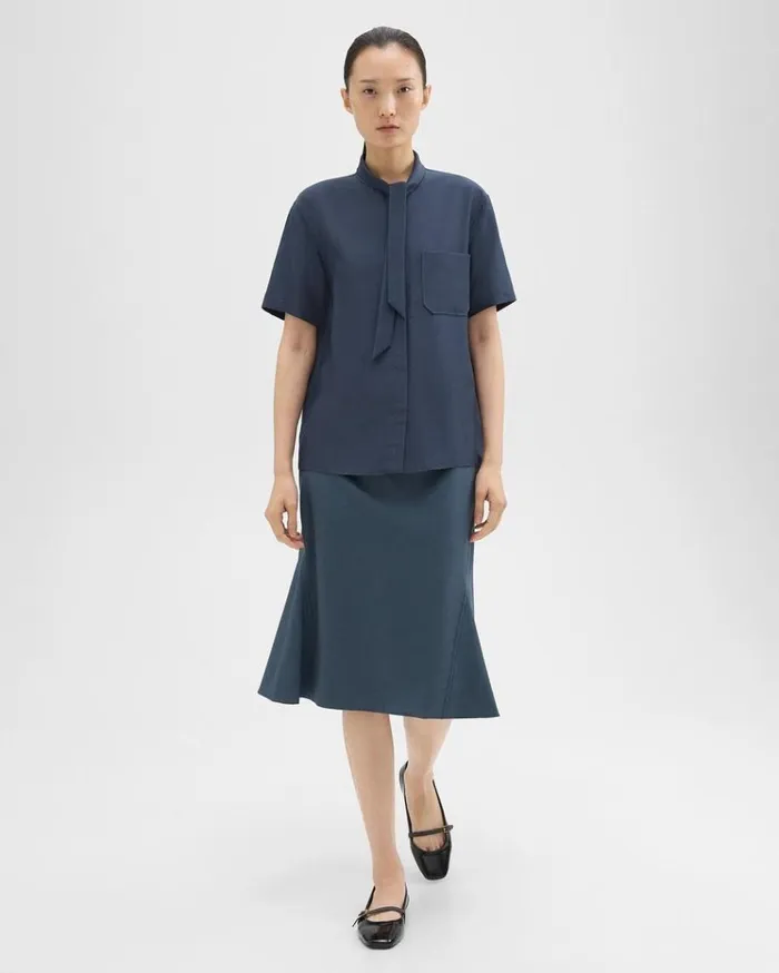 Theory Tie Neck Silk Shirt Eclipse Women Tops