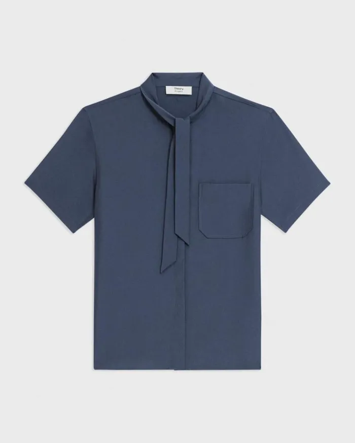 Theory Tie Neck Silk Shirt Eclipse Women Tops