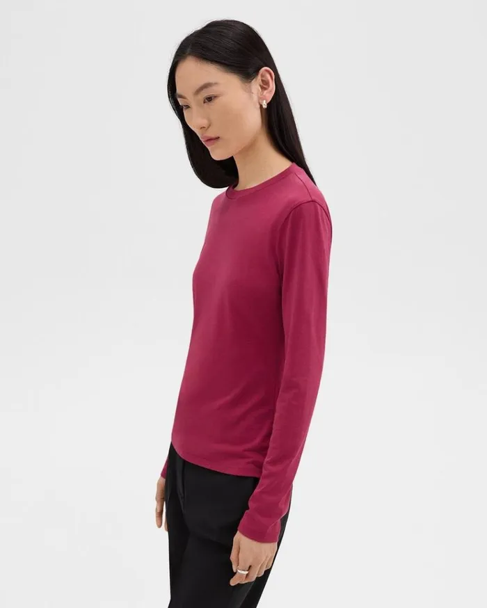 Theory Tiny LongSleeve Tee In Organic Cotton Deep Rose Women TShirts Tank Tops Theory Tiny LongSleeve Tee In Organic Cotton Deep Rose Women TShirts Tank Tops