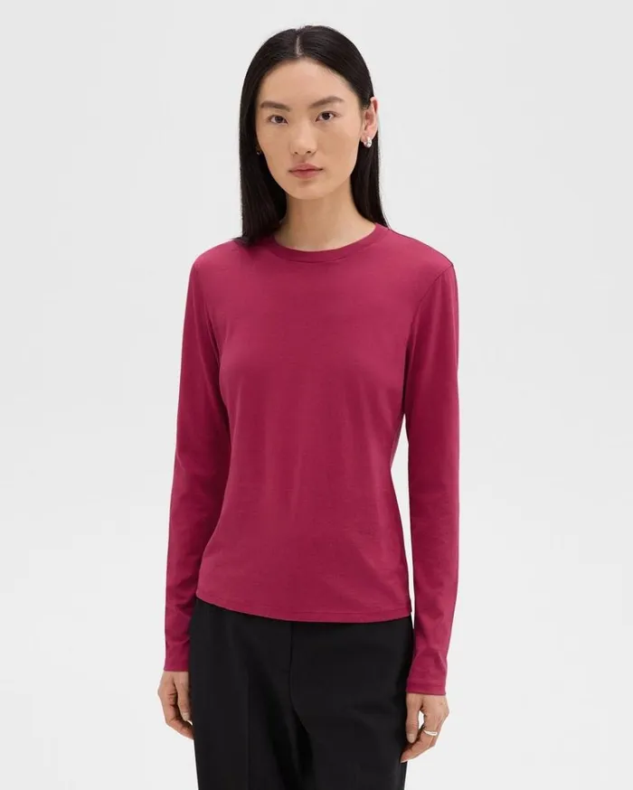 Theory Tiny LongSleeve Tee In Organic Cotton Deep Rose Women TShirts Tank Tops