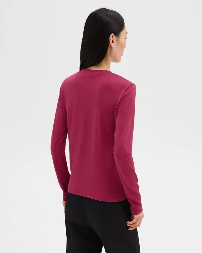 Theory Tiny LongSleeve Tee In Organic Cotton Deep Rose Women TShirts Tank Tops