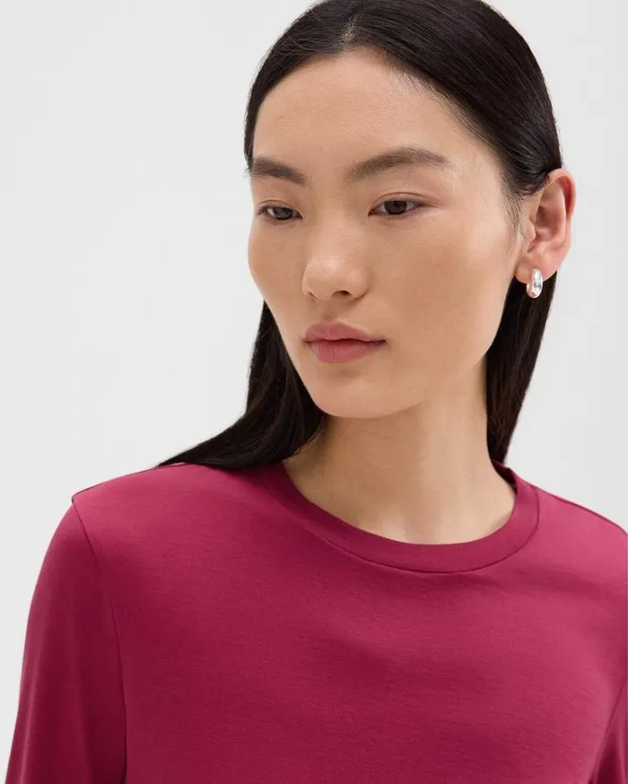 Theory Tiny LongSleeve Tee In Organic Cotton Deep Rose Women TShirts Tank Tops