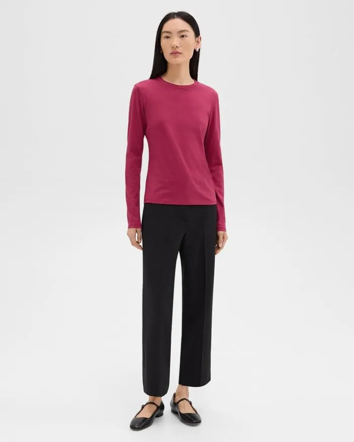 Theory Tiny LongSleeve Tee In Organic Cotton Deep Rose Women TShirts Tank Tops