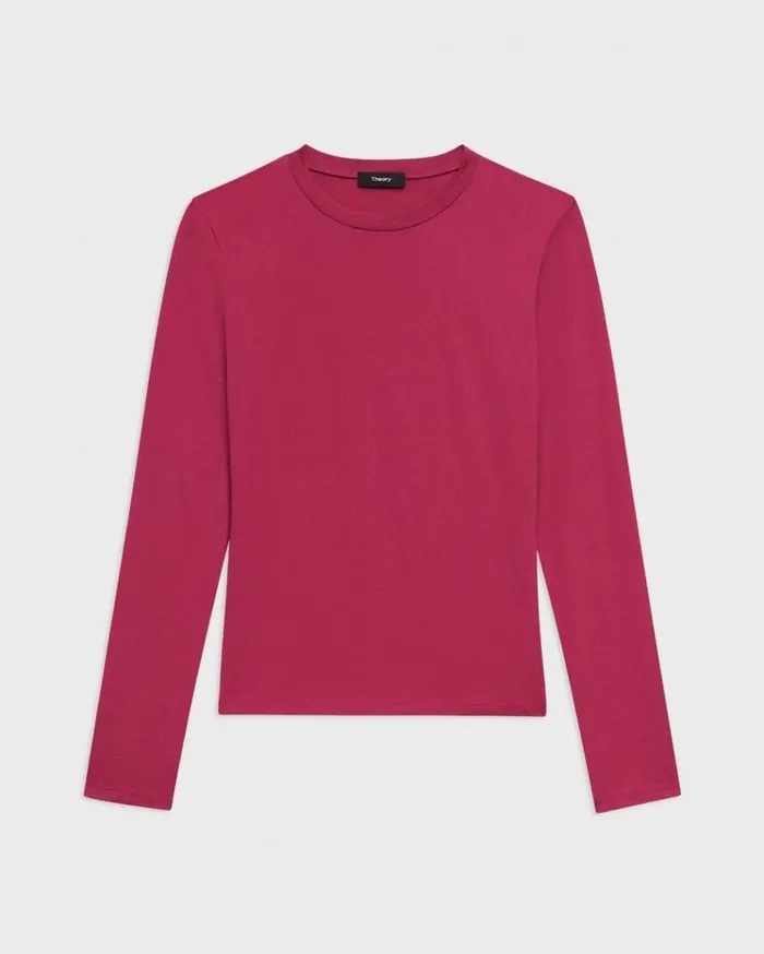 Theory Tiny LongSleeve Tee In Organic Cotton Deep Rose Women TShirts Tank Tops
