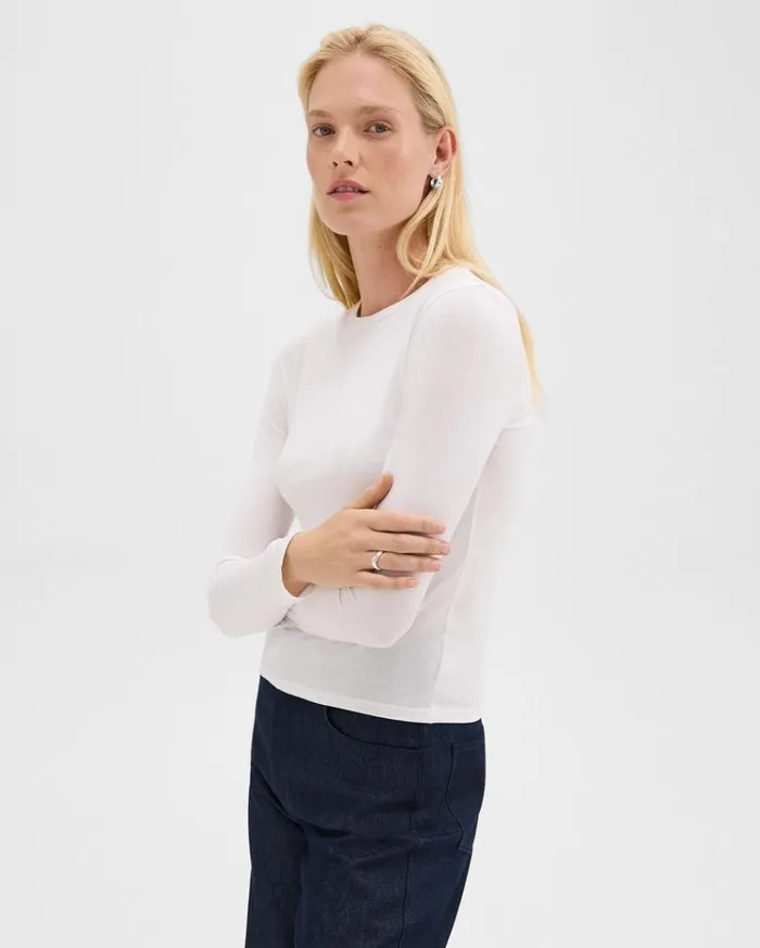 Theory Tiny LongSleeve Tee In Organic Cotton White Women TShirts Tank Tops