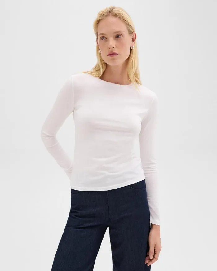 Theory Tiny LongSleeve Tee In Organic Cotton White Women TShirts Tank Tops Theory Tiny LongSleeve Tee In Organic Cotton White Women TShirts Tank Tops