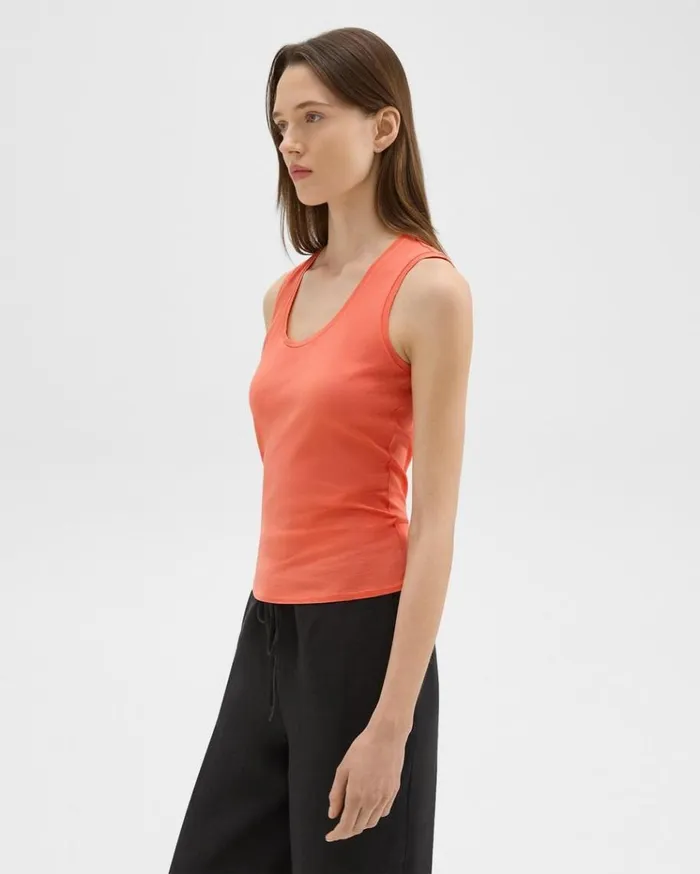 Theory Tiny Tank In Organic Cotton Bright Coral Women TShirts Tank Tops Theory Tiny Tank In Organic Cotton Bright Coral Women TShirts Tank Tops