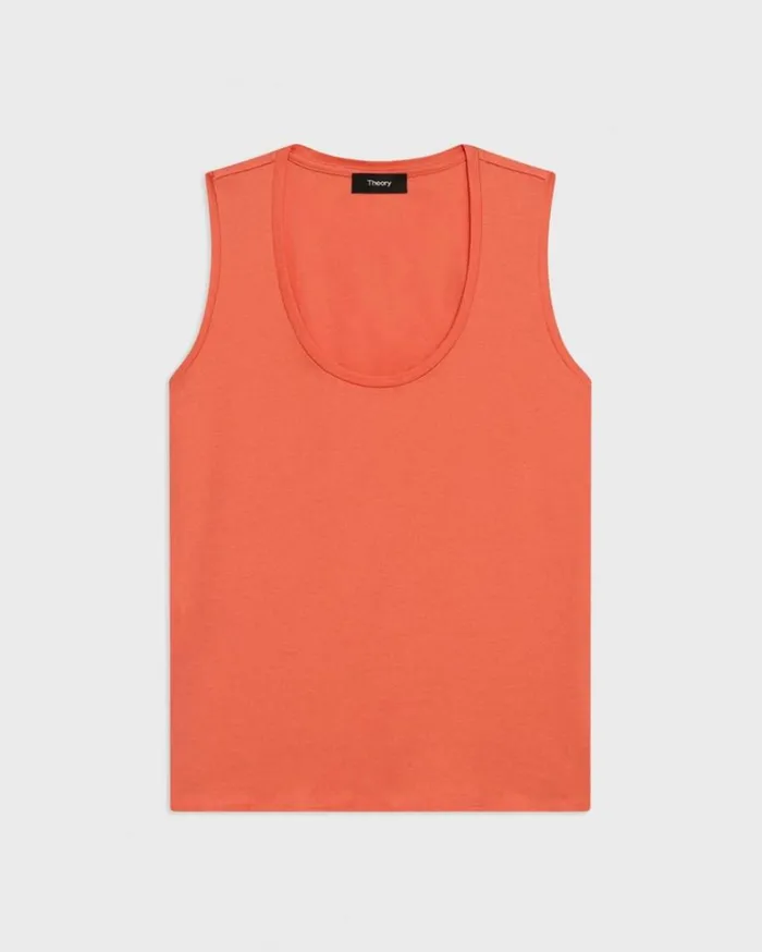 Theory Tiny Tank In Organic Cotton Bright Coral Women TShirts Tank Tops Theory Tiny Tank In Organic Cotton Bright Coral Women TShirts Tank Tops