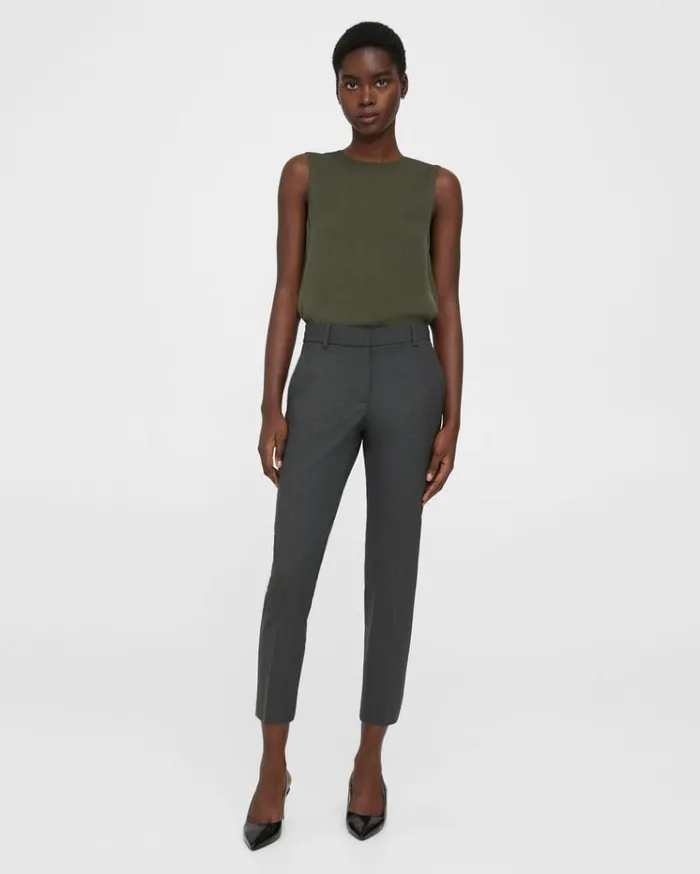 Theory Treeca Pant In Good Wool Deep Green Women Pants