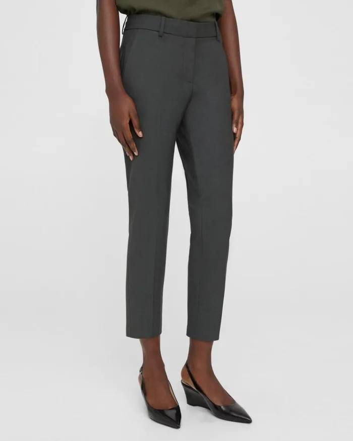 Theory Treeca Pant In Good Wool Deep Green Women Pants