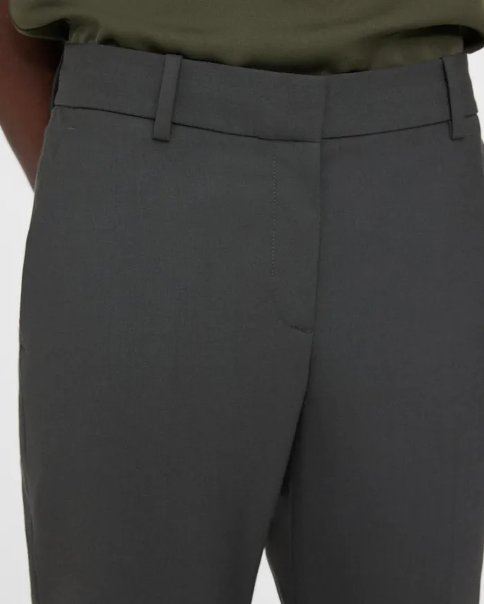 Theory Treeca Pant In Good Wool Deep Green Women Pants