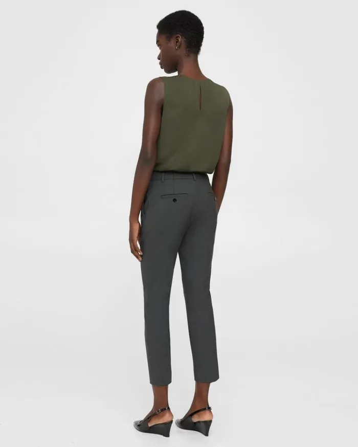 Theory Treeca Pant In Good Wool Deep Green Women Pants