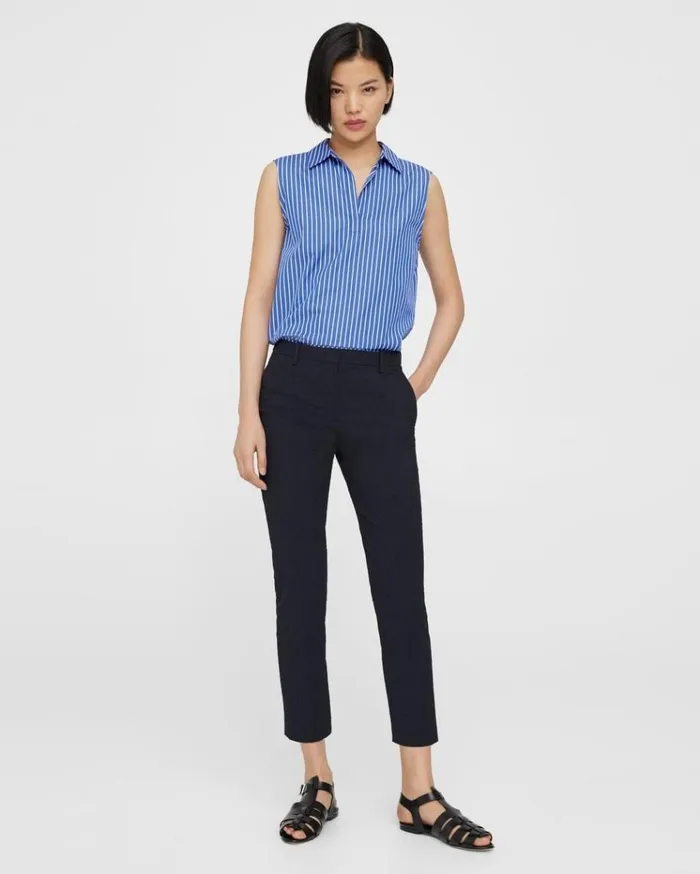 Theory Treeca Pant In Seersucker Navy Women Pants