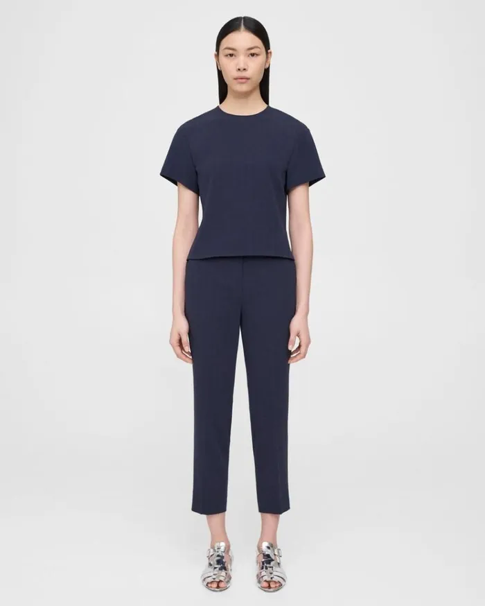 Theory Treeca PullOn Pant In Striped Admiral Crepe Nocturne Navy Women Pants