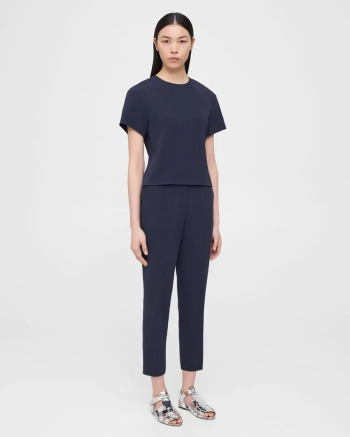 Theory Treeca PullOn Pant In Striped Admiral Crepe Nocturne Navy Women Pants