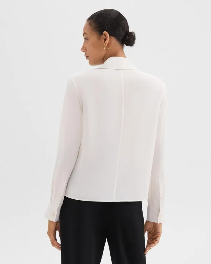 Theory Trench Blouse In Recycled Georgette Ivory Women Tops