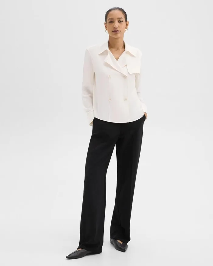 Theory Trench Blouse In Recycled Georgette Ivory Women Tops