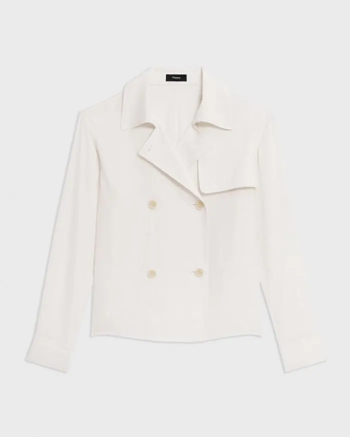 Theory Trench Blouse In Recycled Georgette Ivory Women Tops