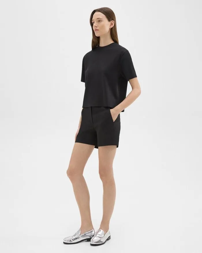Theory Waist Tab Short In Good Linen Black Women Pants