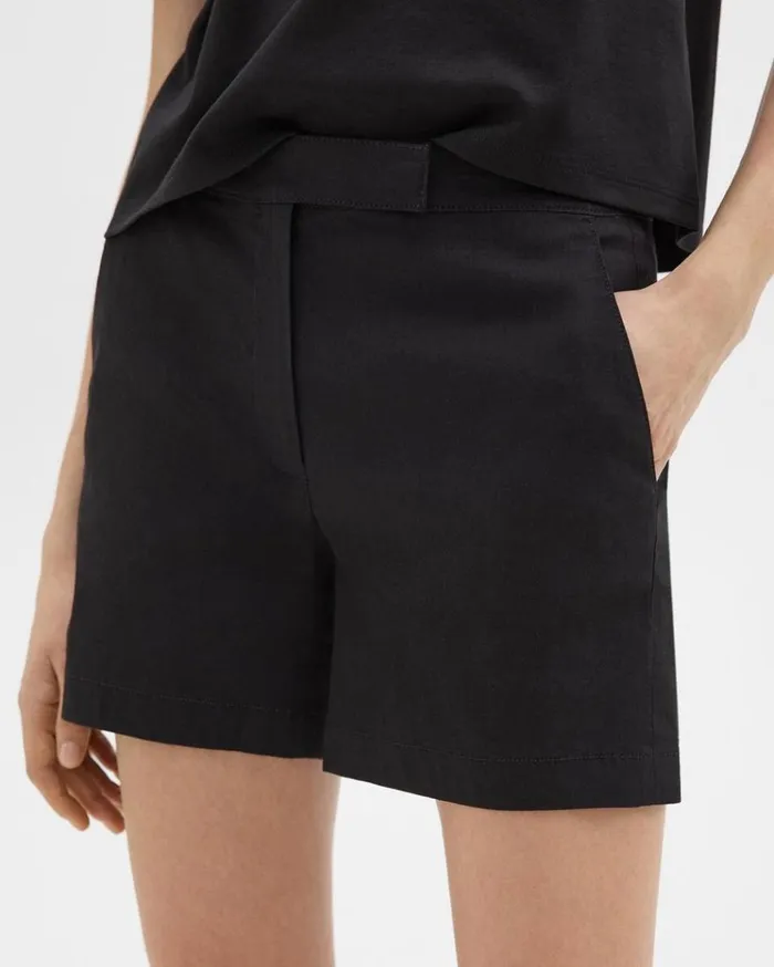 Theory Waist Tab Short In Good Linen Black Women Pants
