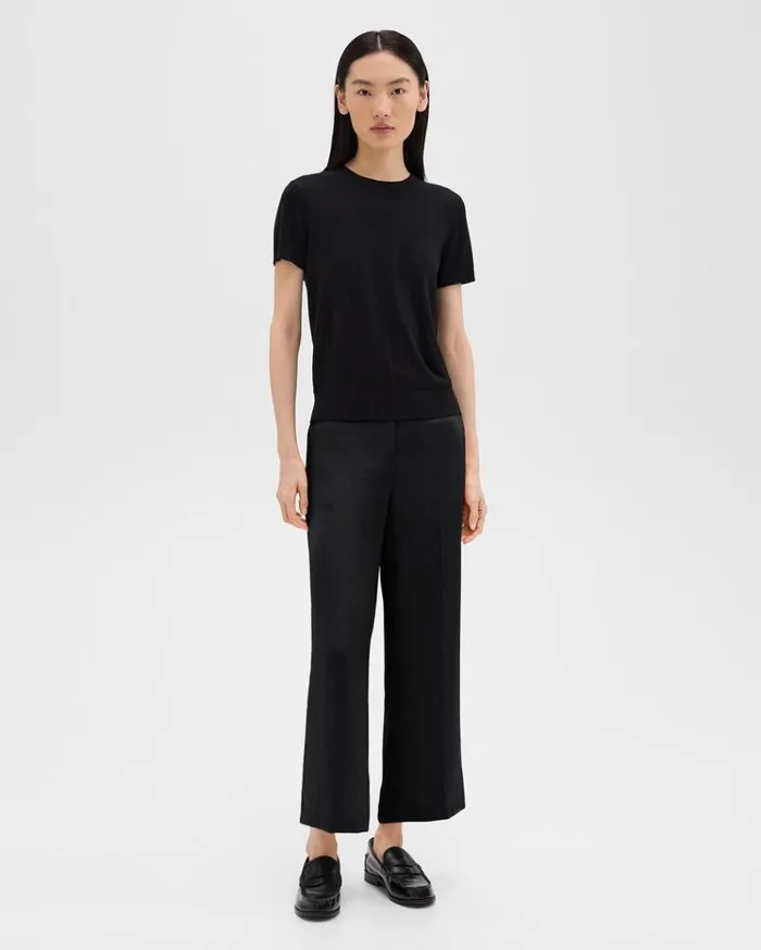 Theory Wide Leg PullOn Pant In Crushed Satin Black Women Pants Theory Wide Leg PullOn Pant In Crushed Satin Black Women Pants