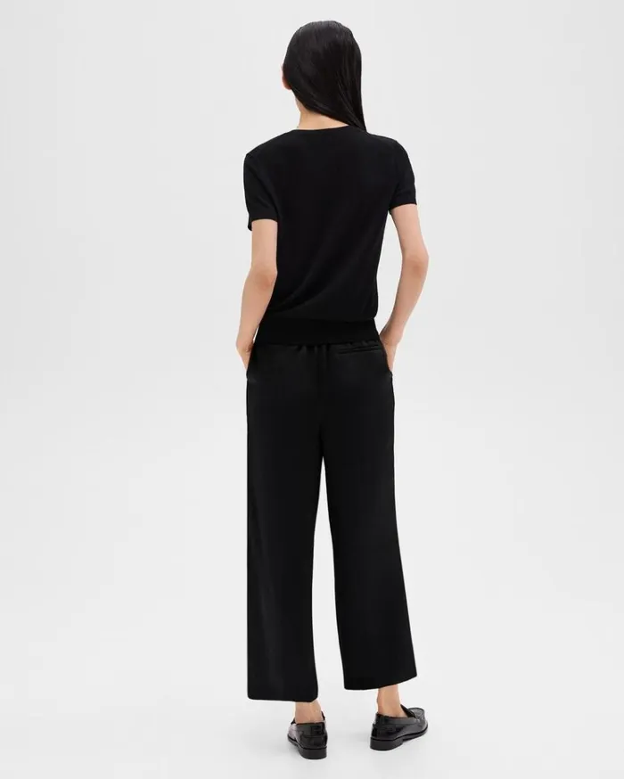 Theory Wide Leg PullOn Pant In Crushed Satin Black Women Pants Theory Wide Leg PullOn Pant In Crushed Satin Black Women Pants