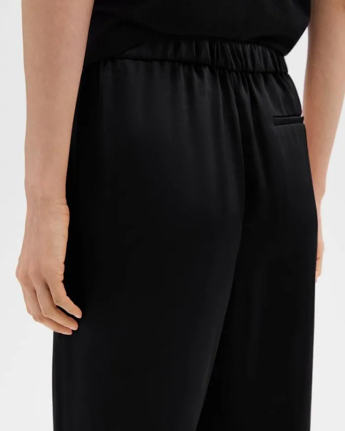 Theory Wide Leg PullOn Pant In Crushed Satin Black Women Pants Theory Wide Leg PullOn Pant In Crushed Satin Black Women Pants