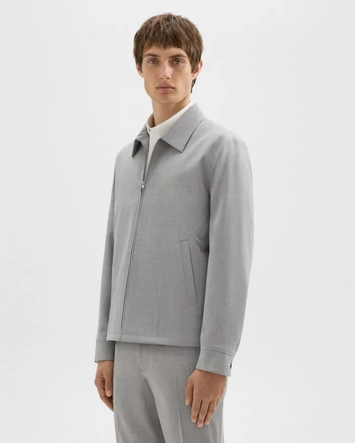Theory Zip Jacket In Stretch Wool Vapor Melange Men Outerwear Theory Zip Jacket In Stretch Wool Vapor Melange Men Outerwear