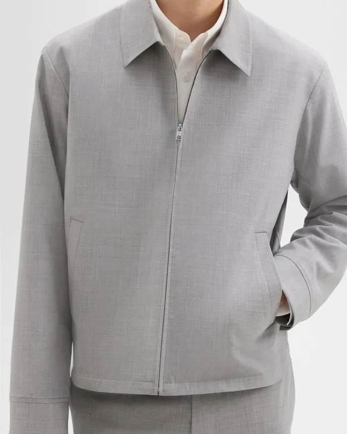 Theory Zip Jacket In Stretch Wool Vapor Melange Men Outerwear Theory Zip Jacket In Stretch Wool Vapor Melange Men Outerwear