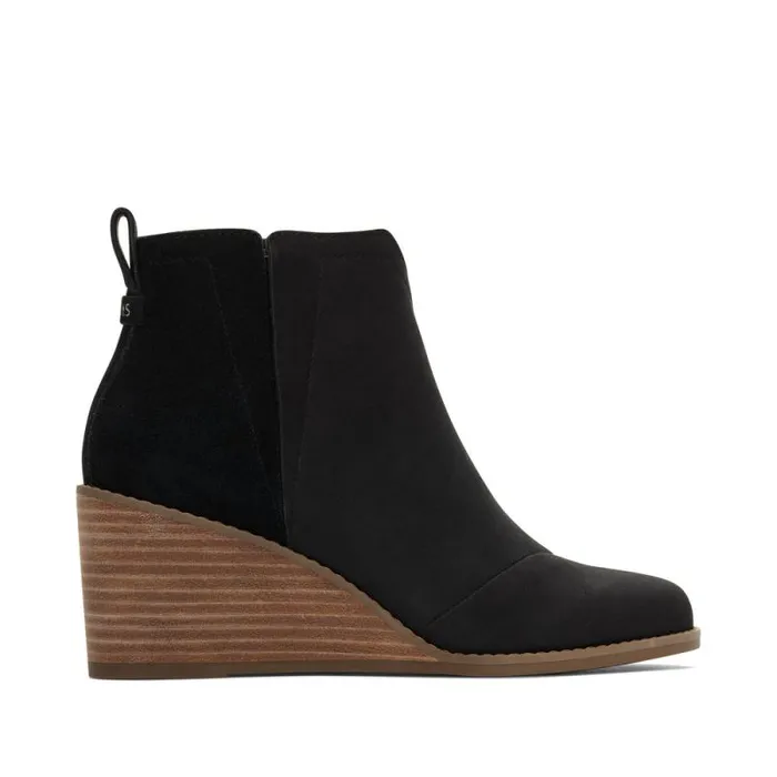 Toms Boots and Booties Clare Wedge Boot Black Leather 8211 Women