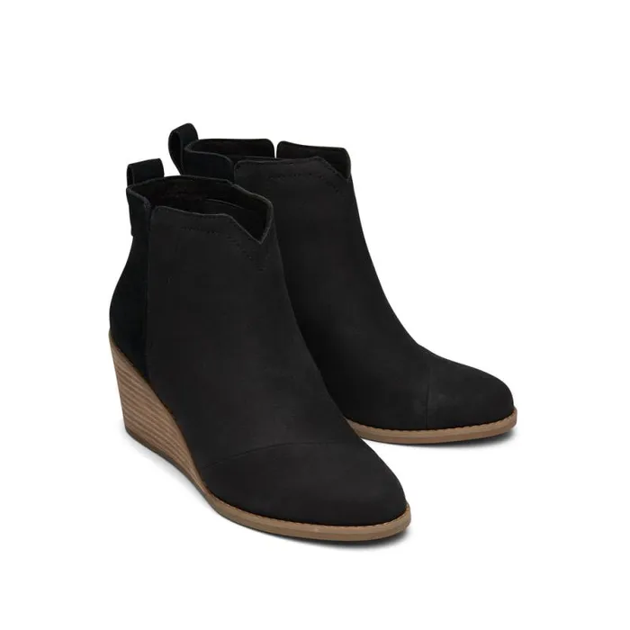 Toms Boots and Booties Clare Wedge Boot Black Leather 8211 Women Toms Boots and Booties Clare Wedge Boot Black Leather 8211 Women