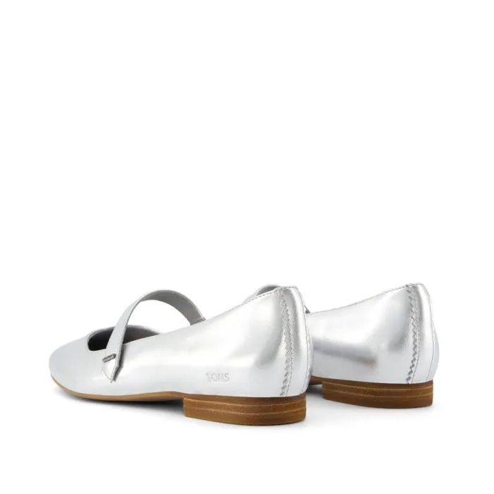 Toms Flats and Loafers Bianca Flat Silver Metallic Leather 8211 Women