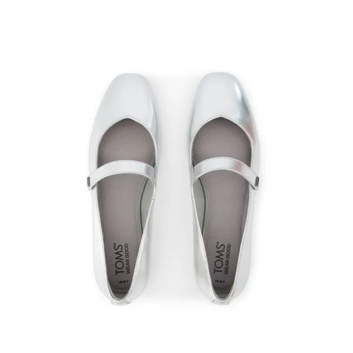 Toms Flats and Loafers Bianca Flat Silver Metallic Leather 8211 Women