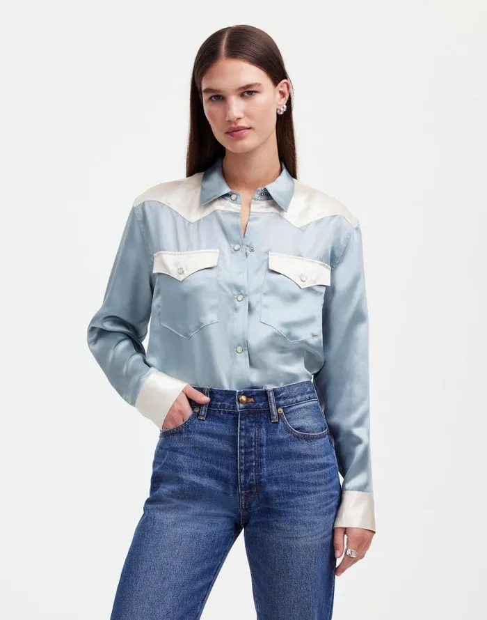 Tops and Shirts Women Madewell Alexa Chung For Madewell Satin Western Shirt Ivory Tops and Shirts Women Madewell Alexa Chung For Madewell Satin Western Shirt Ivory