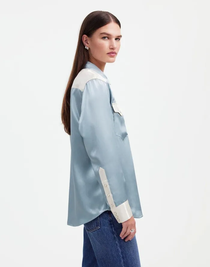 Tops and Shirts Women Madewell Alexa Chung For Madewell Satin Western Shirt Ivory