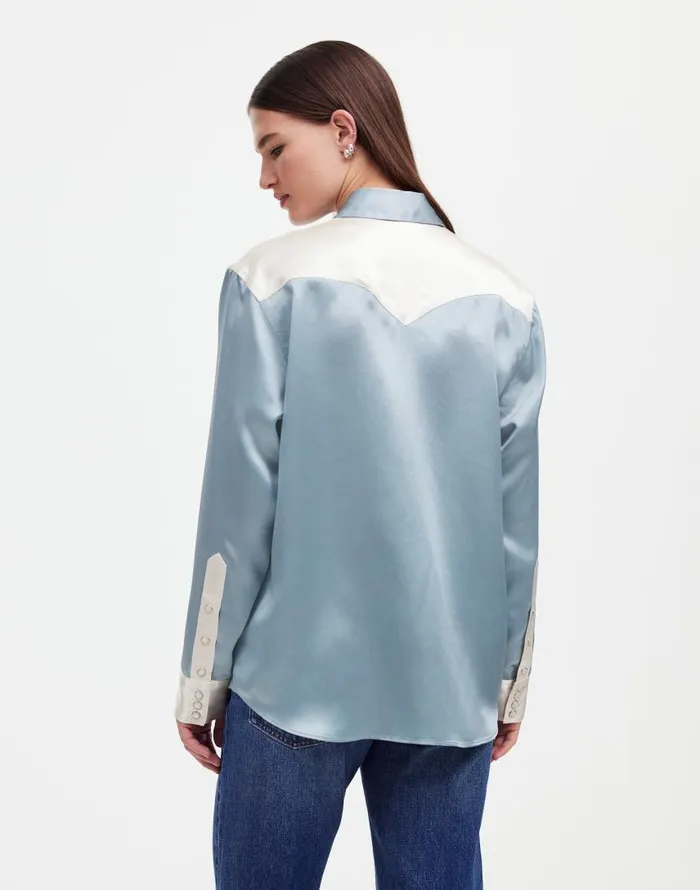 Tops and Shirts Women Madewell Alexa Chung For Madewell Satin Western Shirt Ivory