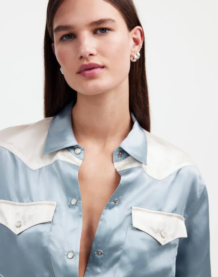 Tops and Shirts Women Madewell Alexa Chung For Madewell Satin Western Shirt Ivory