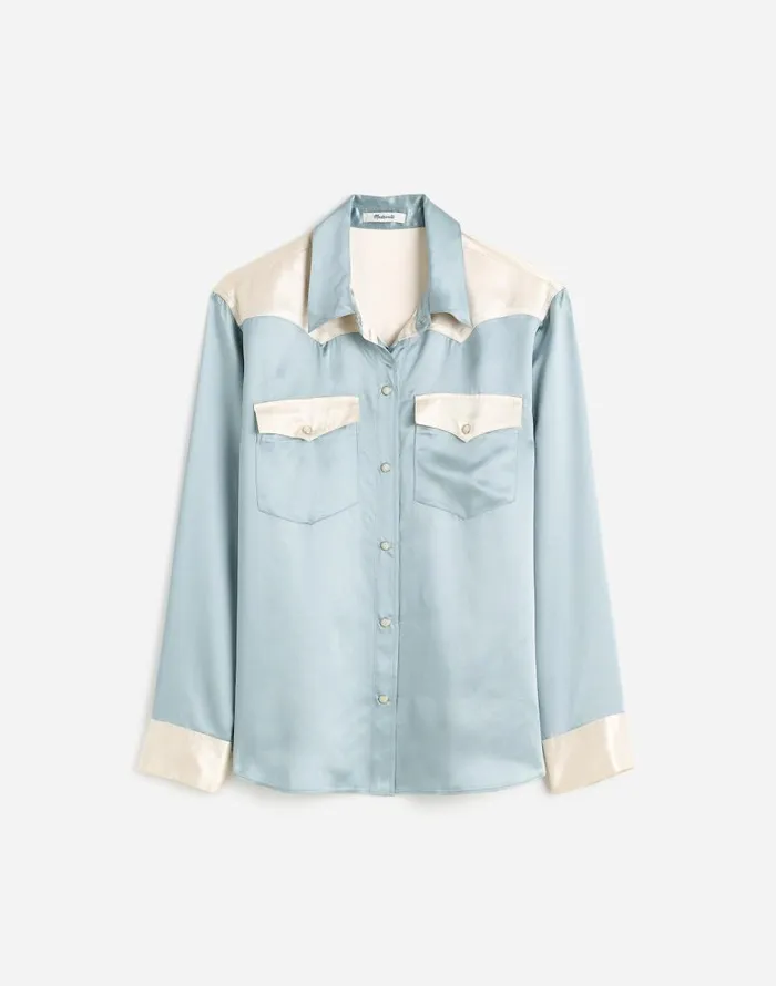 Tops and Shirts Women Madewell Alexa Chung For Madewell Satin Western Shirt Ivory