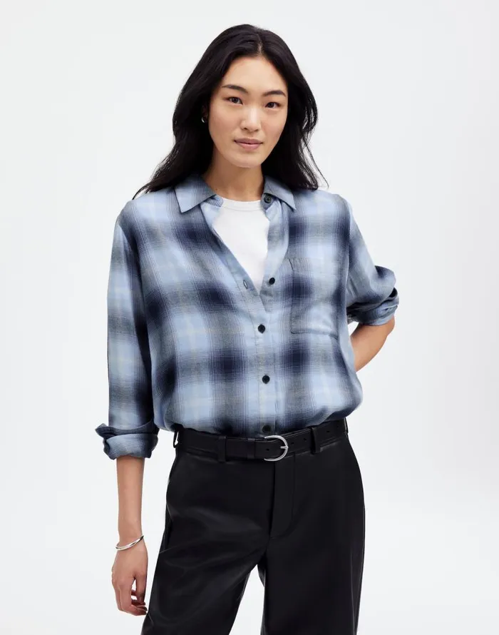 Tops and Shirts Women Madewell Easy YNeck ButtonUp Shirt Deep Indigo