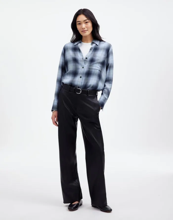 Tops and Shirts Women Madewell Easy YNeck ButtonUp Shirt Deep Indigo