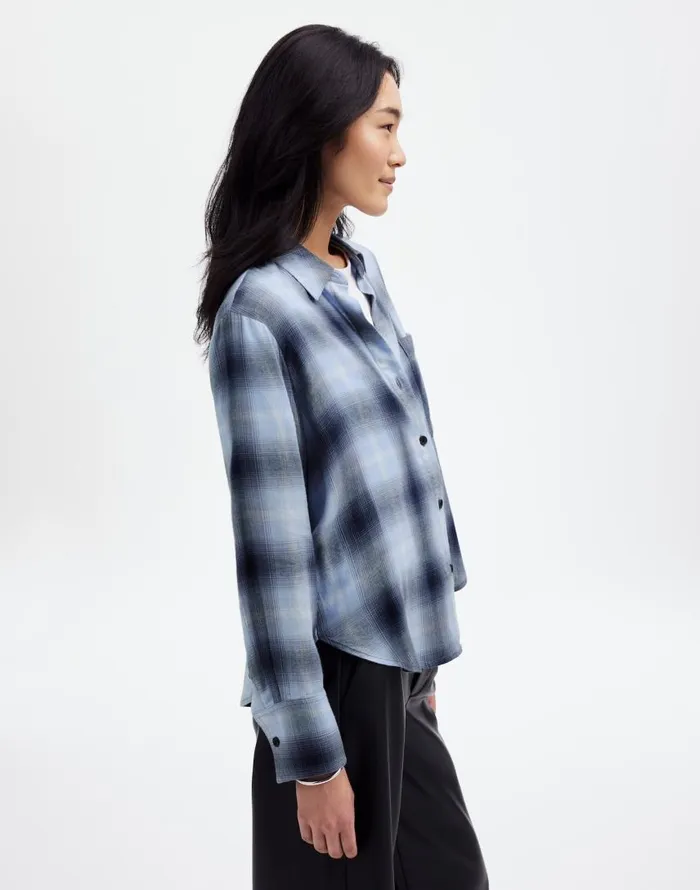 Tops and Shirts Women Madewell Easy YNeck ButtonUp Shirt Deep Indigo