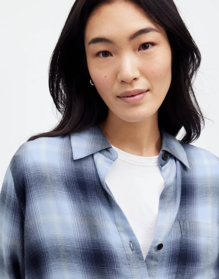 Tops and Shirts Women Madewell Easy YNeck ButtonUp Shirt Deep Indigo