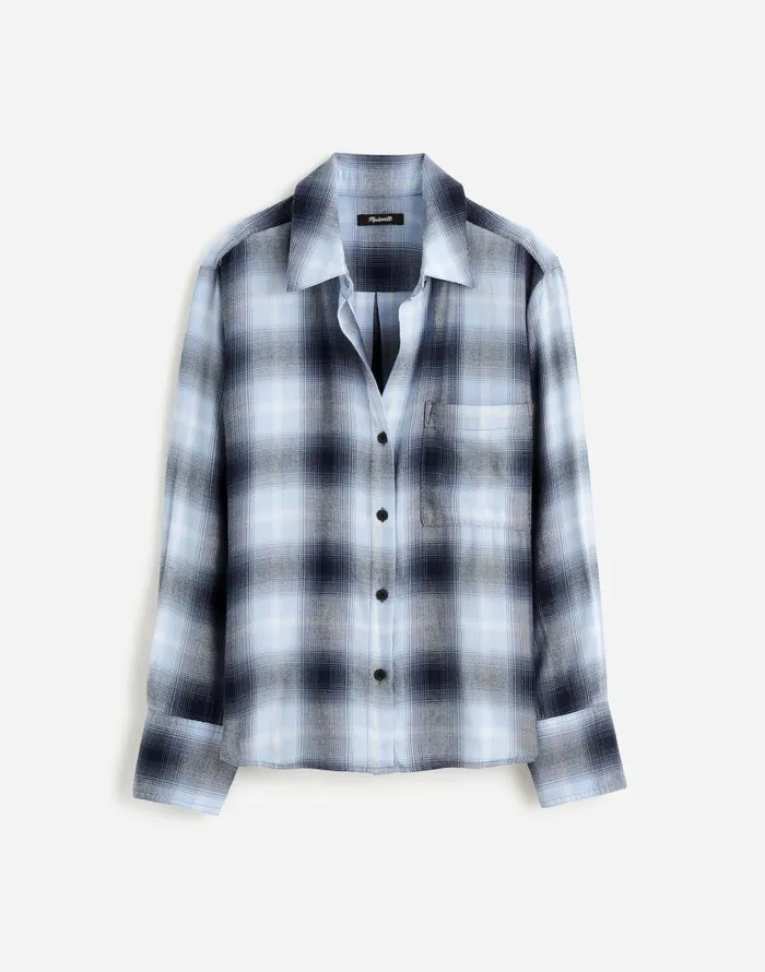 Tops and Shirts Women Madewell Easy YNeck ButtonUp Shirt Deep Indigo