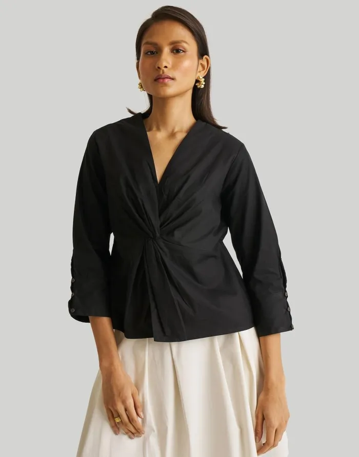 Tops and Shirts Women Madewell Reistor Front Twist Top Black