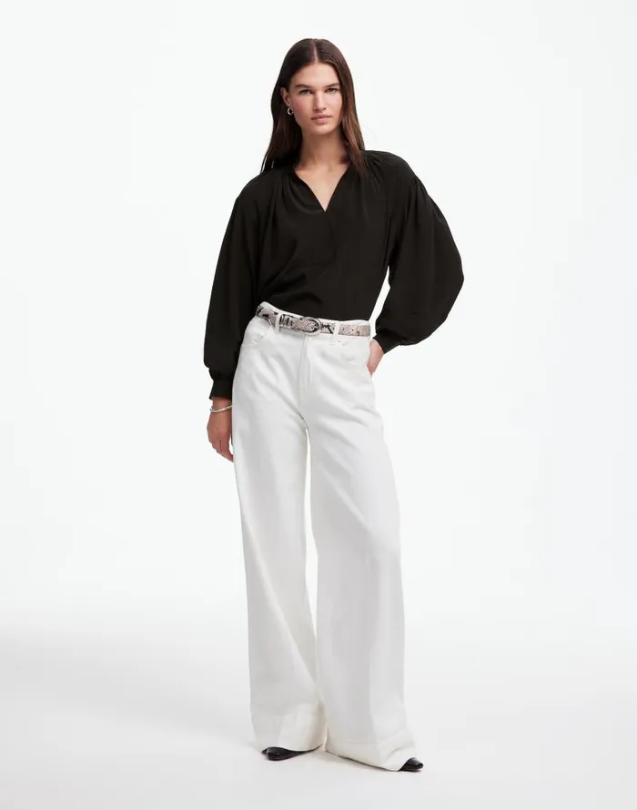 Tops and Shirts Women Madewell Shirred LongSleeve Top In Silk True Black