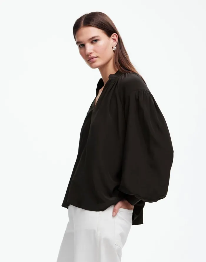 Tops and Shirts Women Madewell Shirred LongSleeve Top In Silk True Black